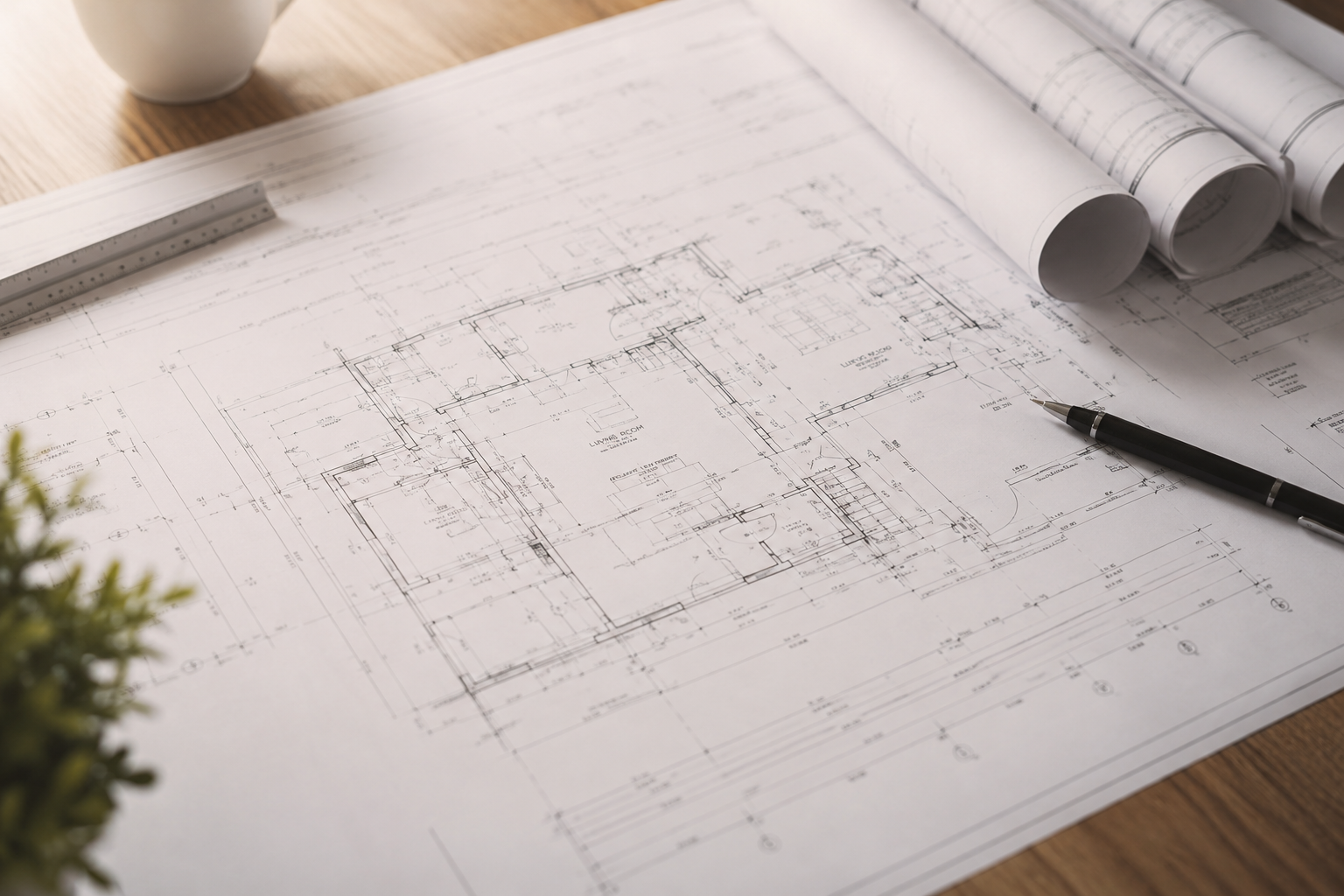Architect's plan being marked up for a quantity surveying takeoff